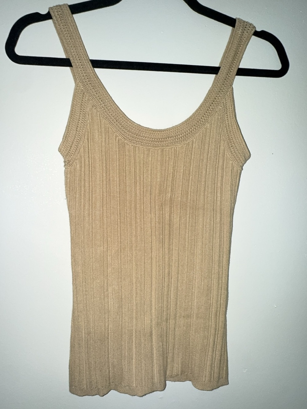 White House Black Market Ribbed Knit Tank Top in Beige